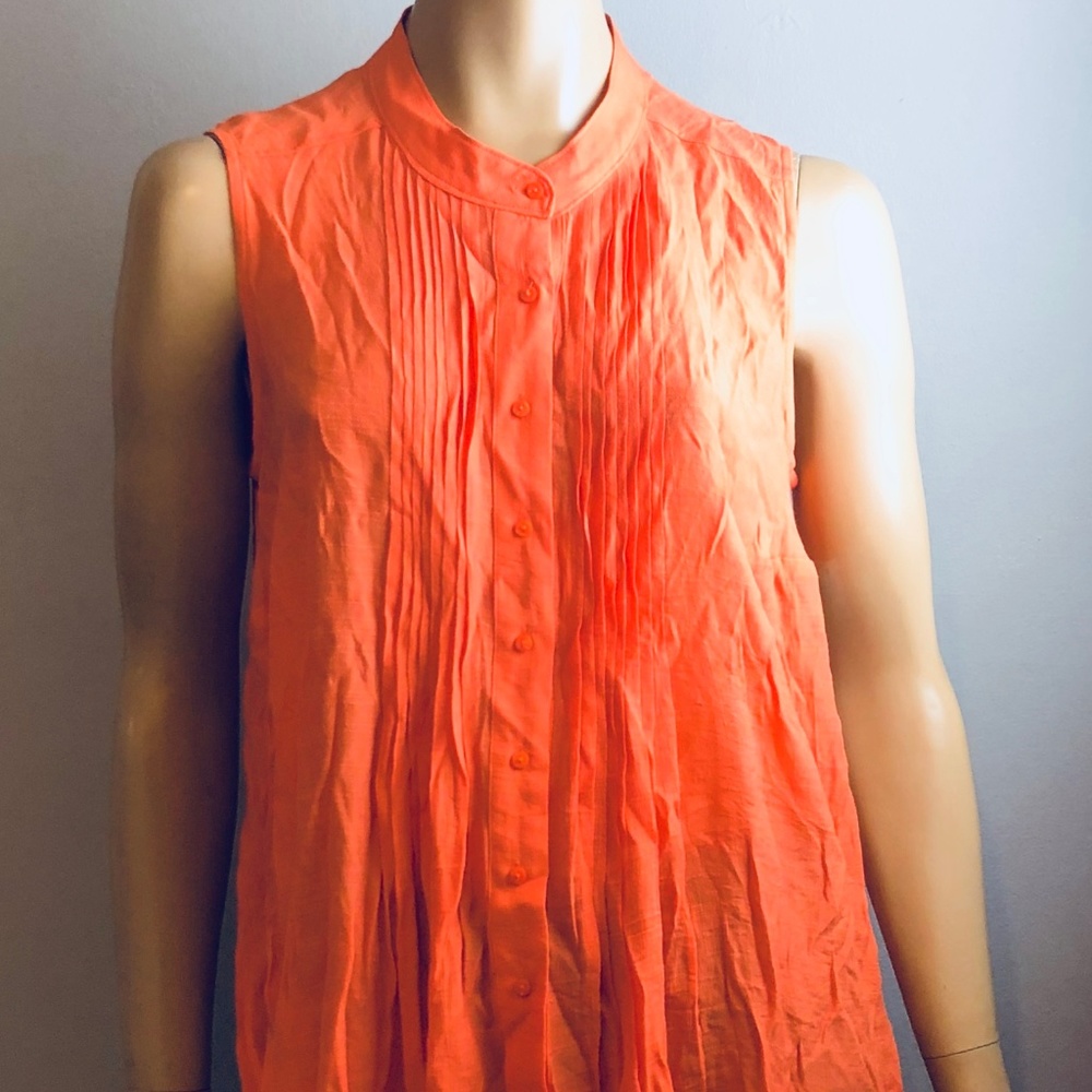 NEW Alfani Sleeveless Button Front Blouse Coral 14